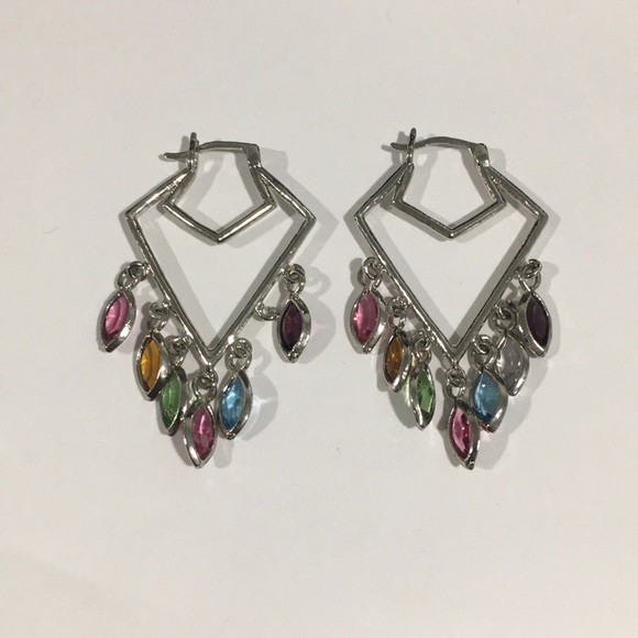 Silver Dangling Color Stones 💎 Earrings - Picture 3 of 4